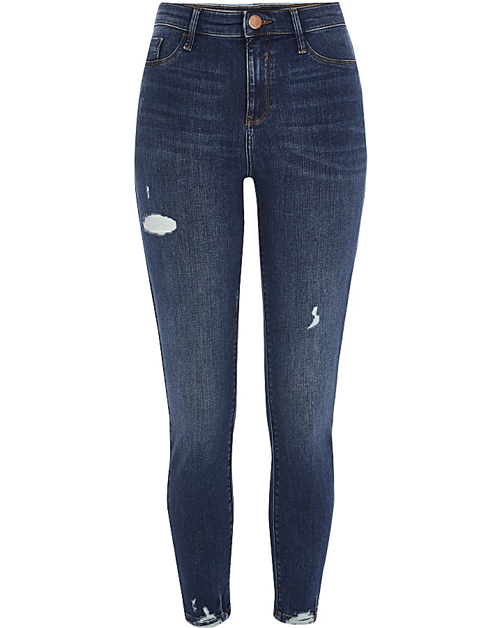 Dark blue Molly ripped mid rise skinny Jeans
