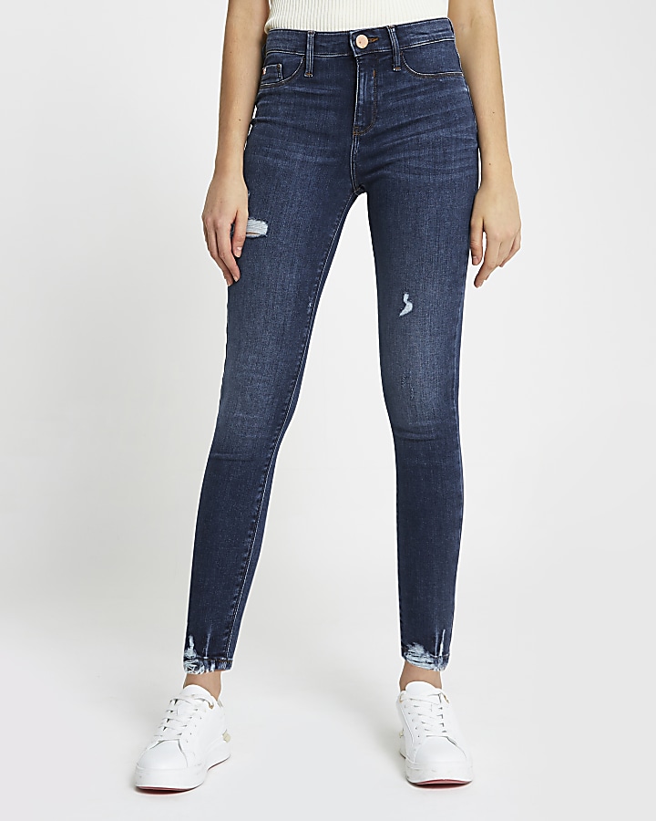 Dark blue Molly ripped mid rise skinny Jeans