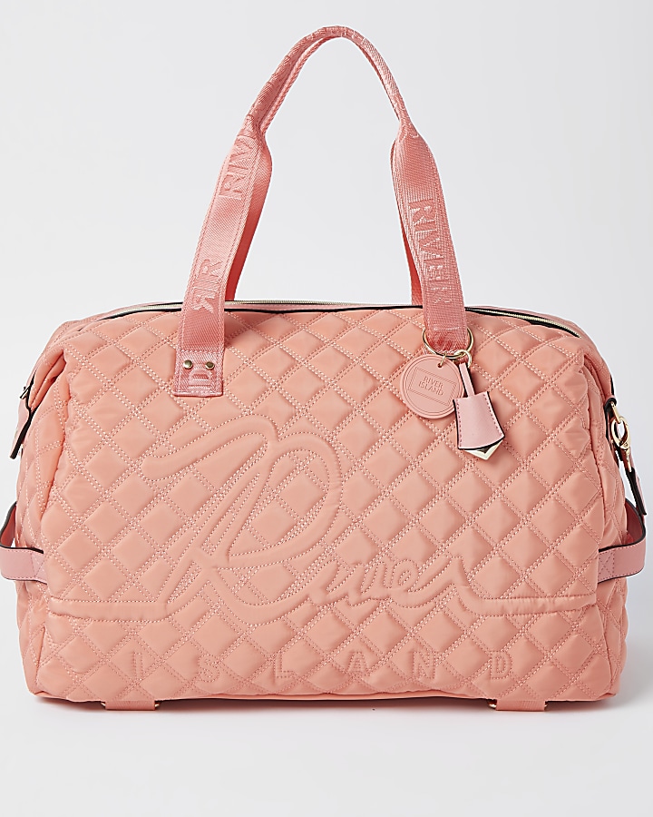 Coral quilted gym bag
