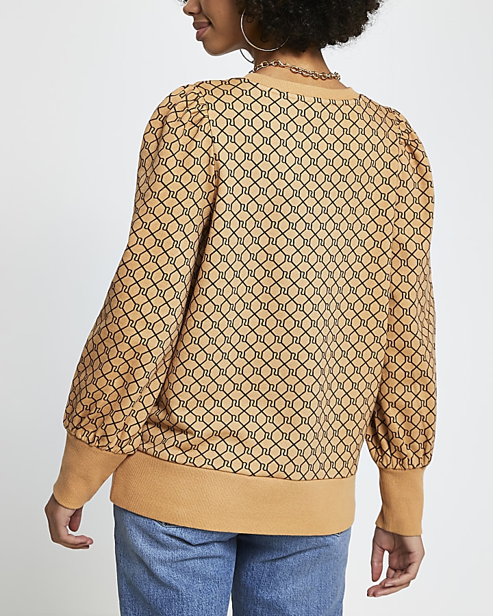 Brown RI monogram long sleeve sweatshirt
