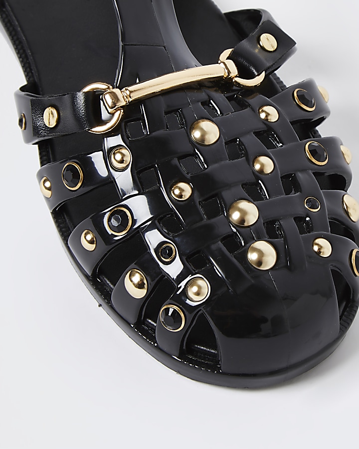 Black jelly gold studded sandal