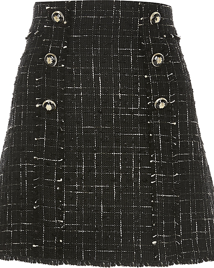 Black boucle button mini skirt