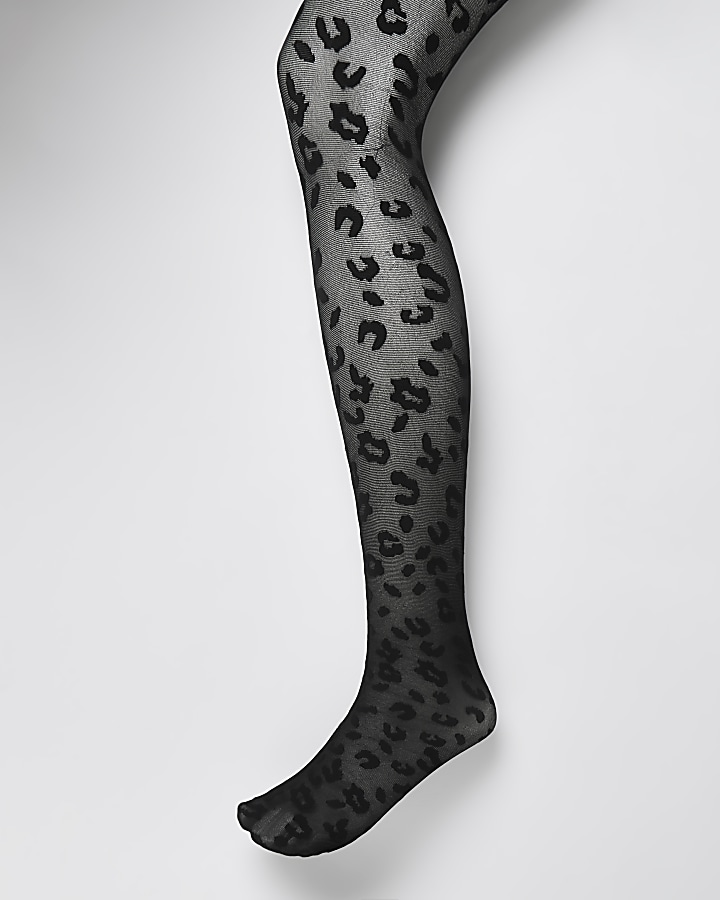 Black sheer leopard print curvy tights