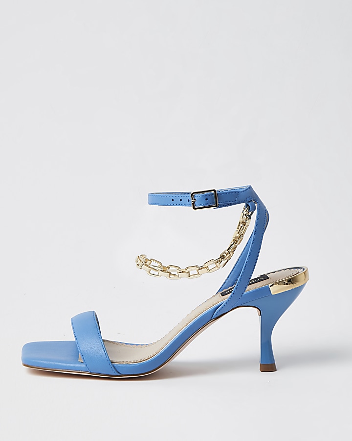 Blue wide fit gold chain kitten heel