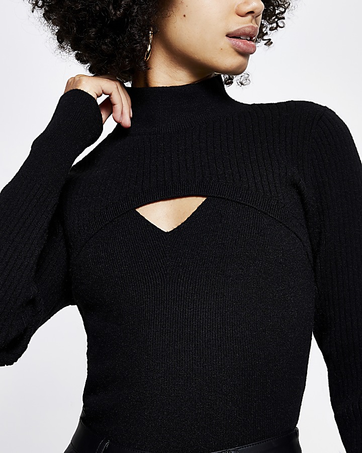Black long sleeve 2 in 1 fitted knit set