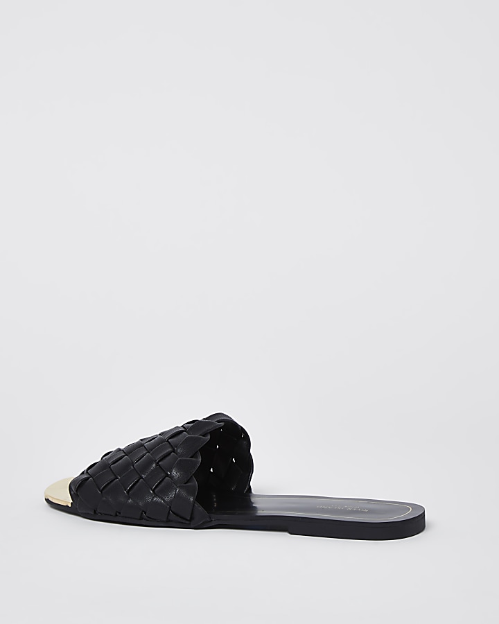 Black wide fit woven flat sandals