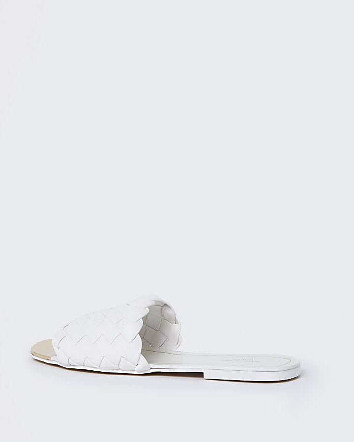 White wide fit woven flat sandals