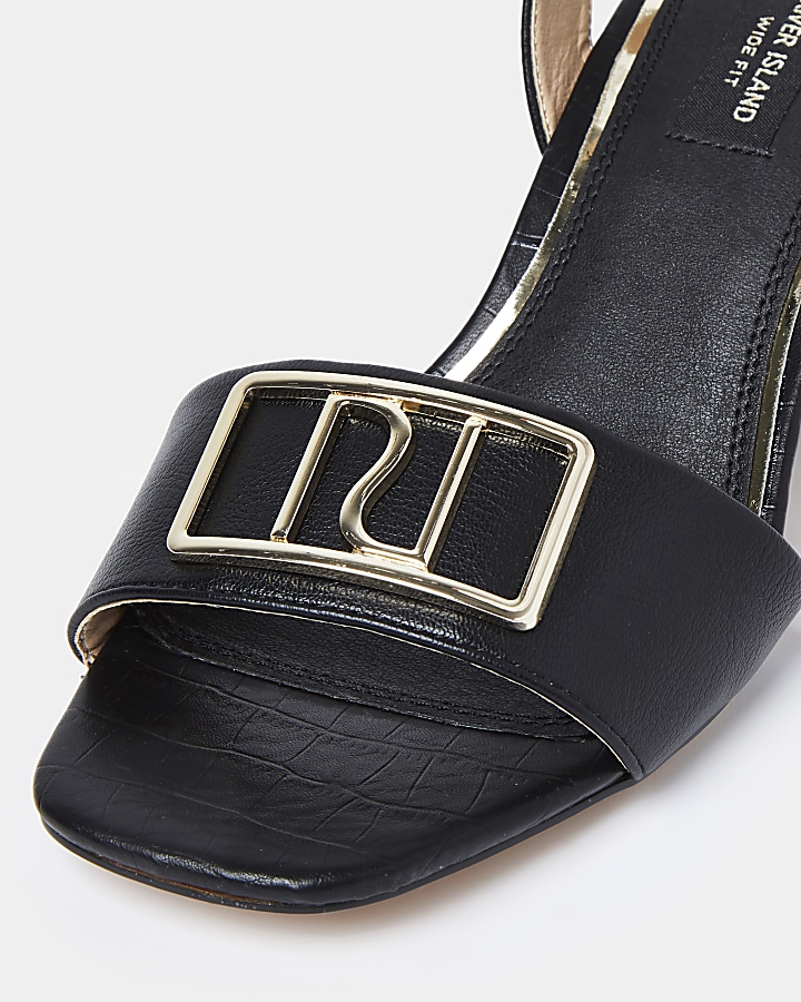 Black wide fit RI ankle strap low heel sandal