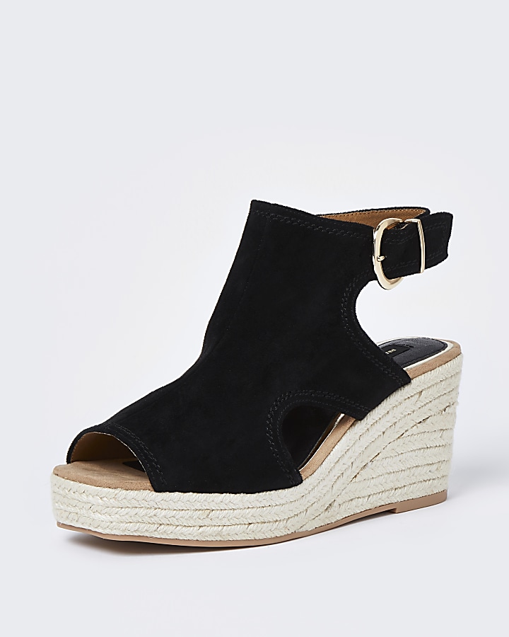 Black wide fit square toe wedge shoe boots