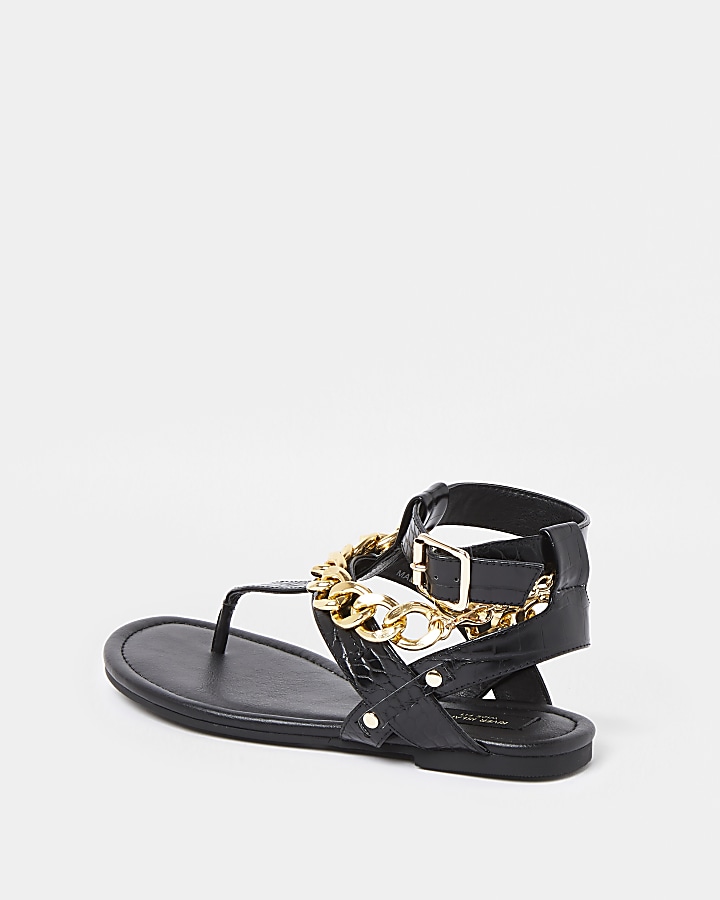 Black wide fit gold chain gladiator sandals