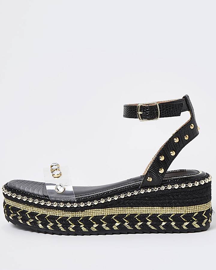 Black embellished platform sandals