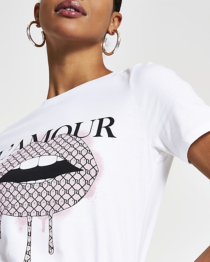 White short sleeve 'L'Amour' print t-shirt