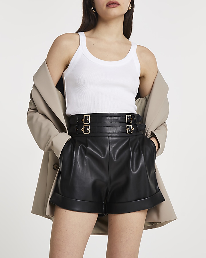 Leather look store paper bag shorts