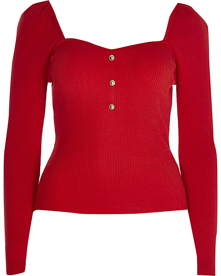 Red sweetheart neckline bodyfit top