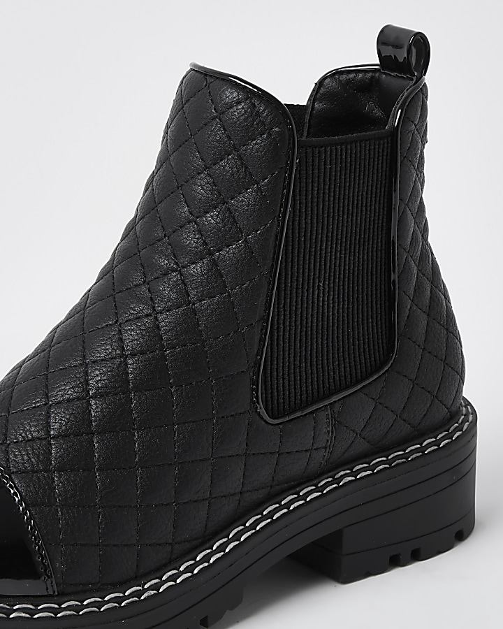 Black faux leather quilted chelsea boots