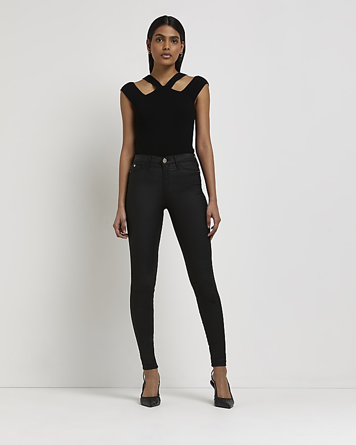 River island black 2024 coated molly jeggings