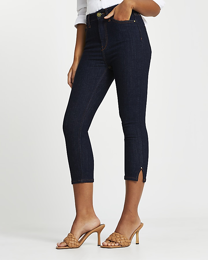 Dark Blue high waisted skinny cropped jeans