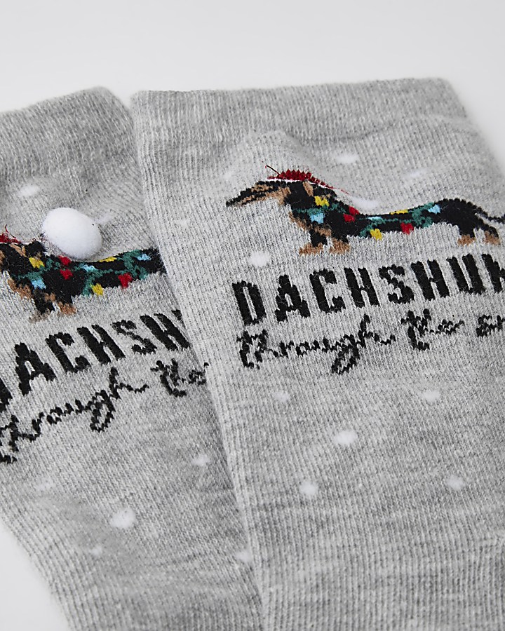 Grey Christmas 'Dachshund' socks