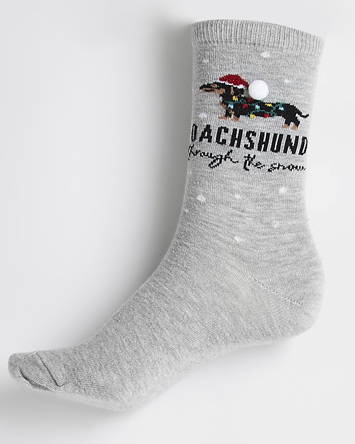 Grey Christmas 'Dachshund' socks