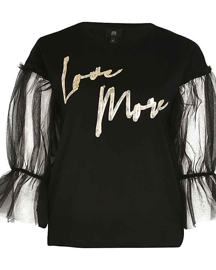 Petite black 'Love More' short sleeve t-shirt