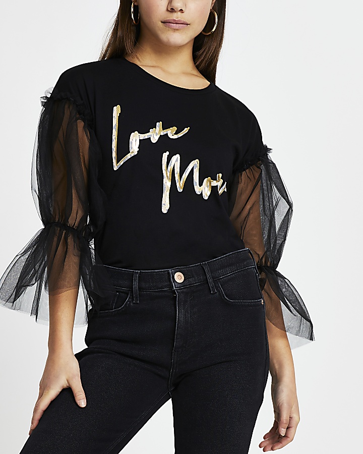 Petite black 'Love More' short sleeve t-shirt