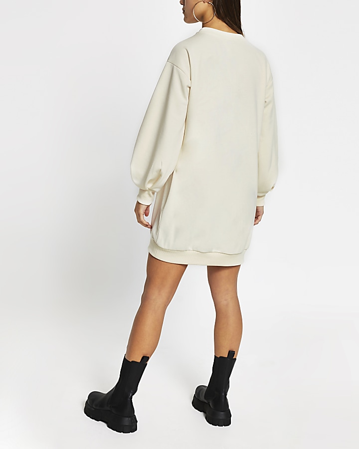 Petite Cream long sleeve mini jumper dress