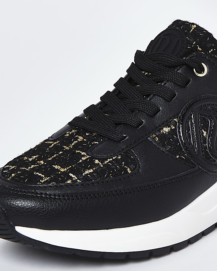 Black RI chunky lace up boucle trainers