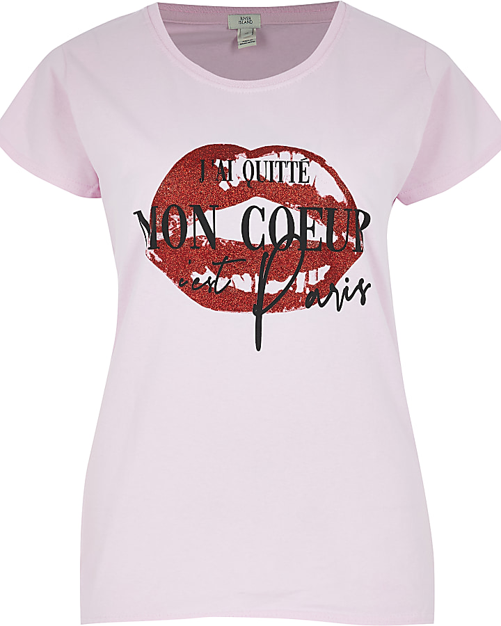 Pink short sleeve 'Mon Coeur' lips t-shirt