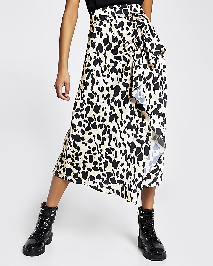 Brown leopard print midi wrap skirt