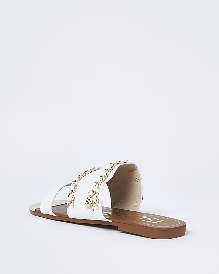 White gold chain RI flat sandals