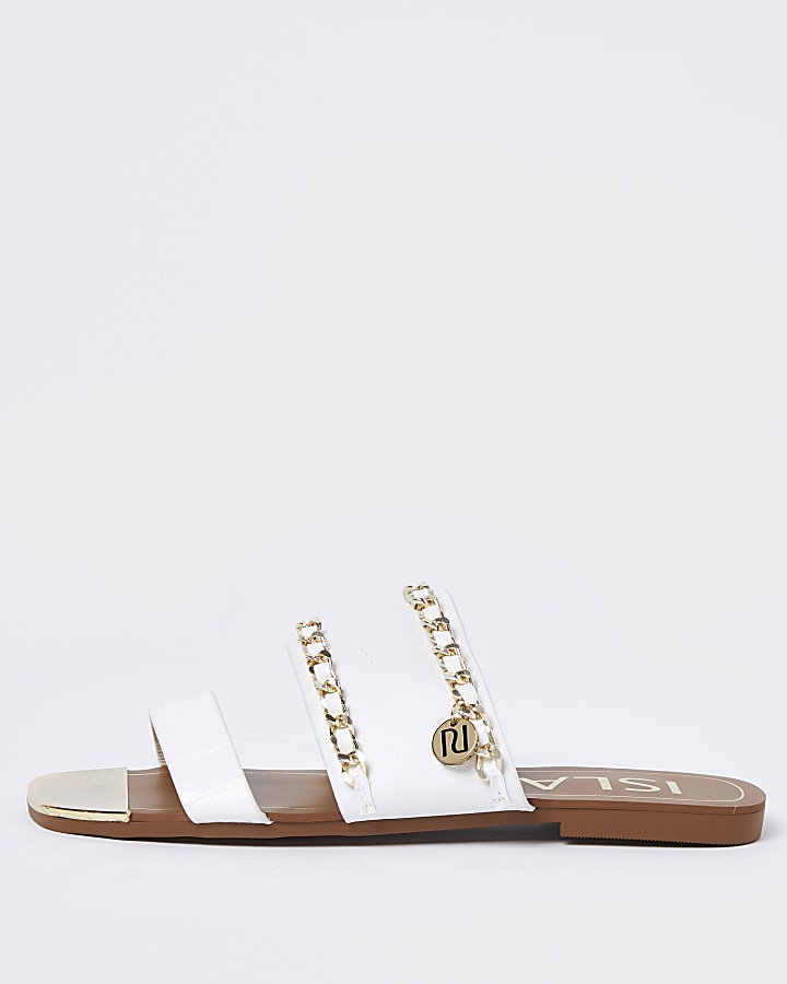 White gold chain RI flat sandals