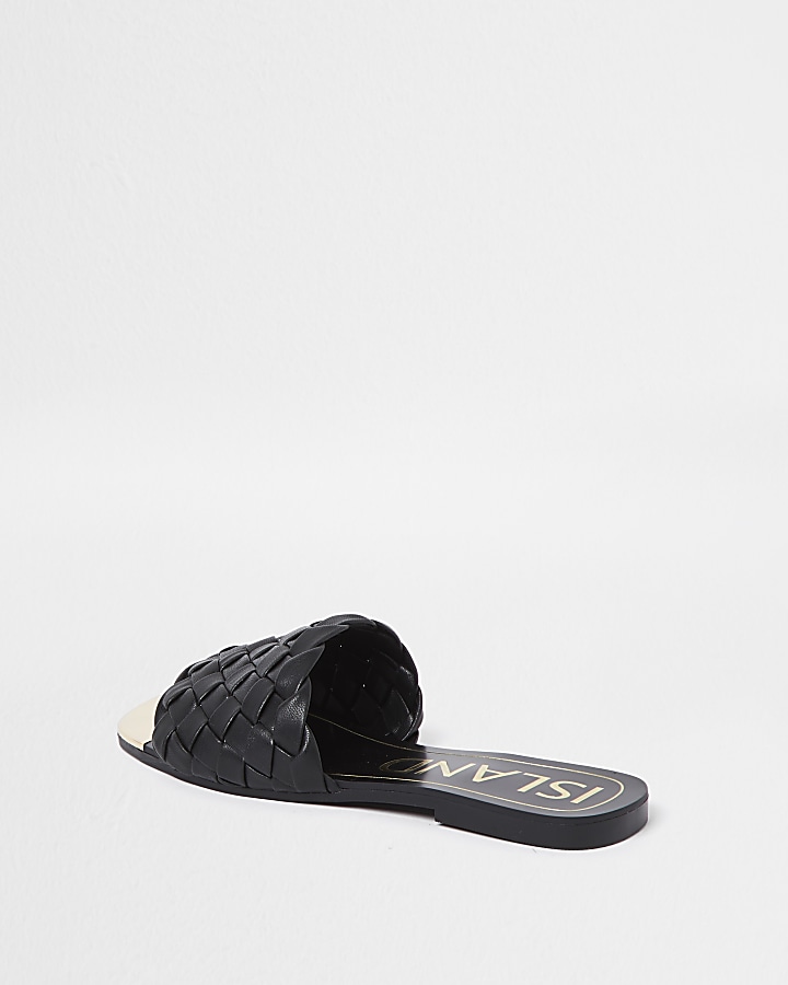 Black woven flat sandals