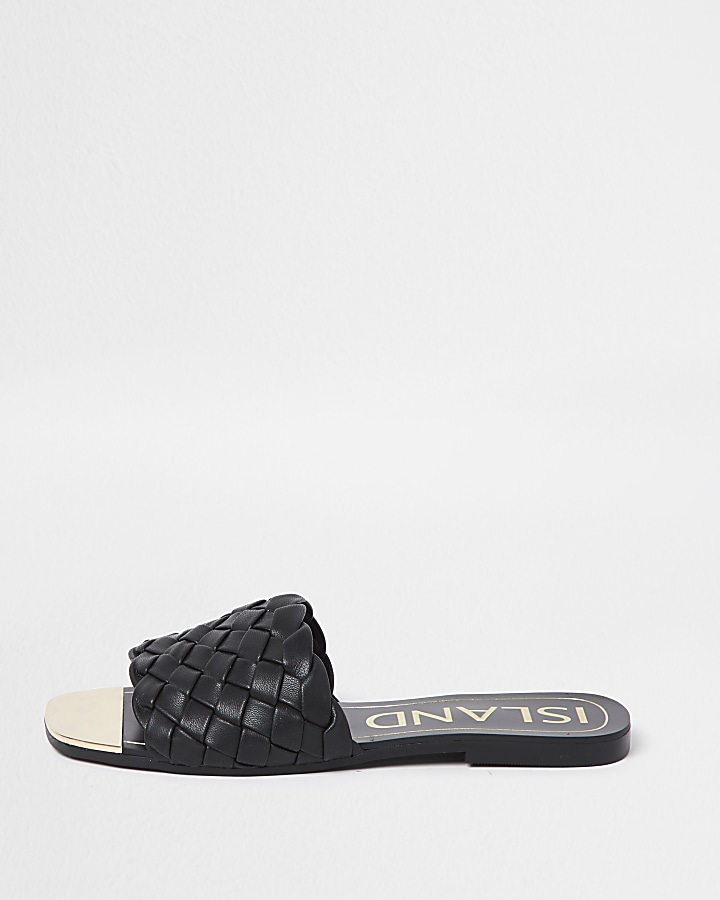 Black woven flat sandals
