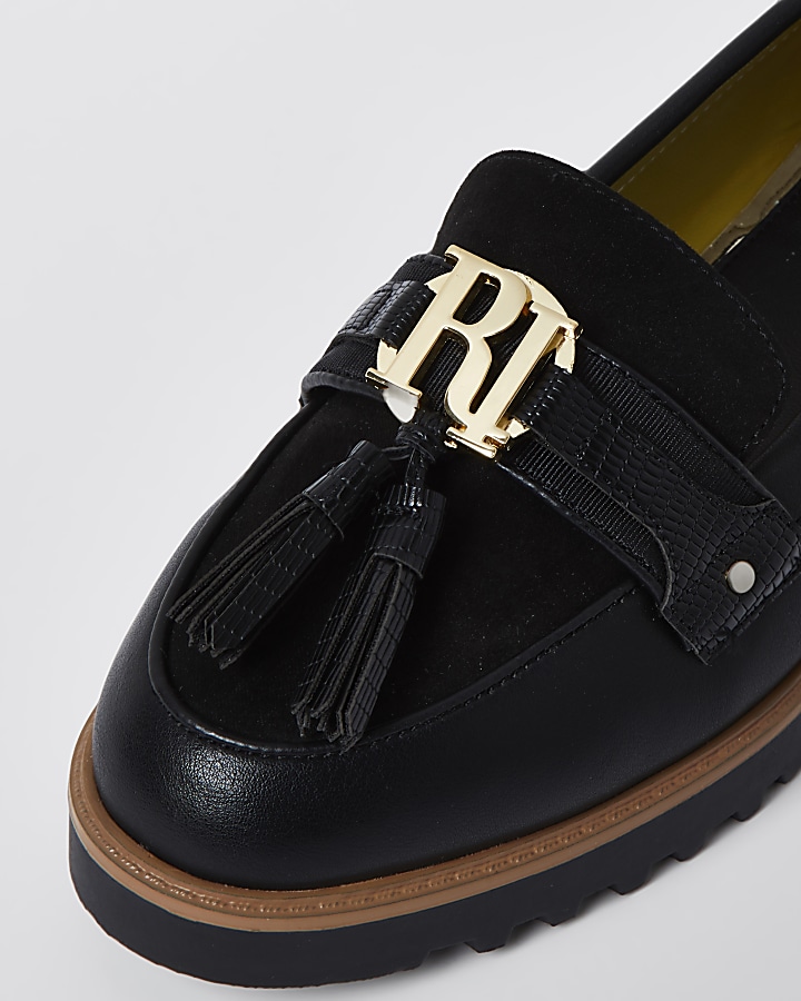 Black RI branded tassel loafers