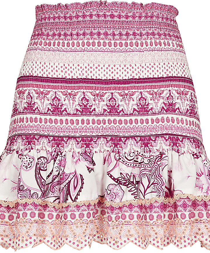 Pink floral shirred beach skirt
