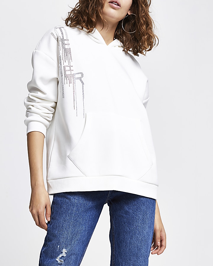 Cream long sleeve 'Atelier' hoodie
