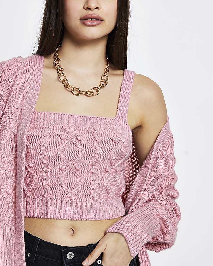 Pink knitted cardigan and bralet set