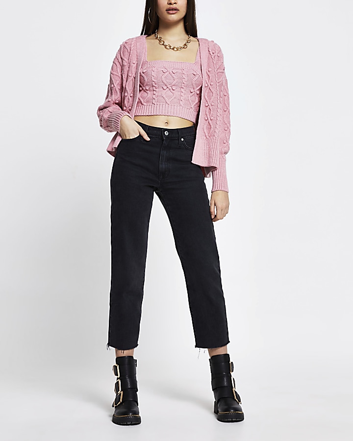Pink knitted cardigan and bralet set