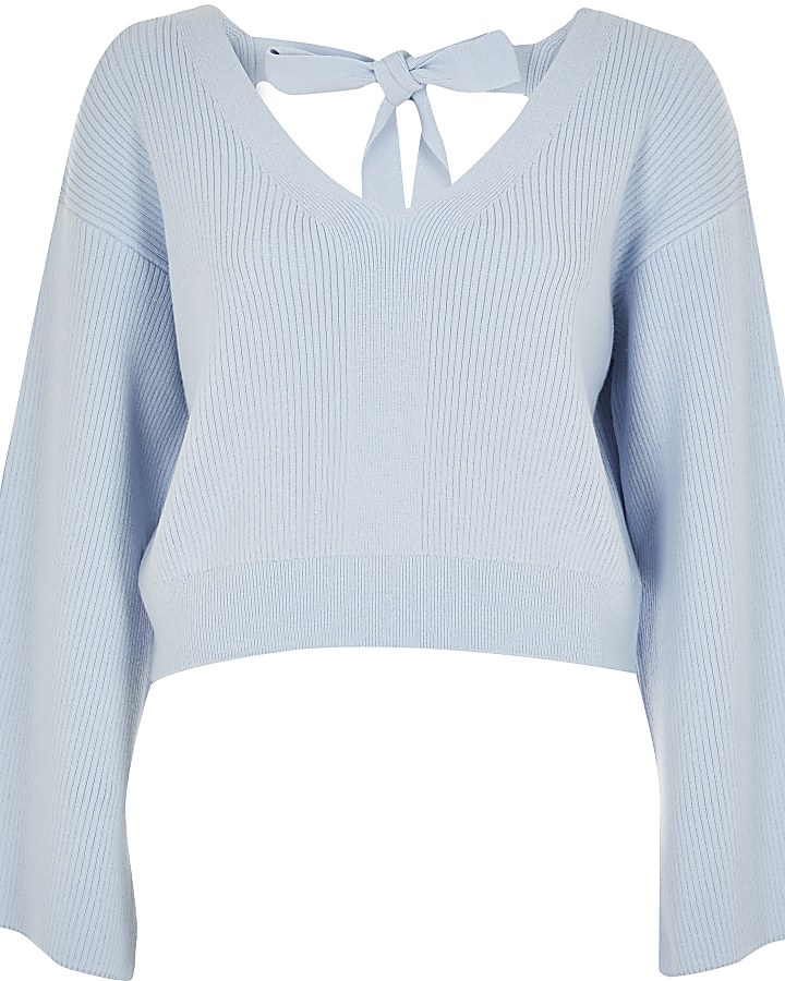 Blue knitted bow back loungewear top