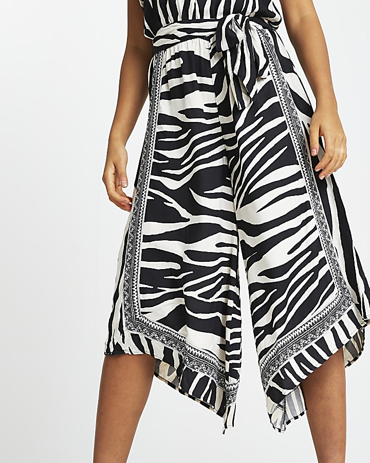 White zebra print culotte beach jumpsuit