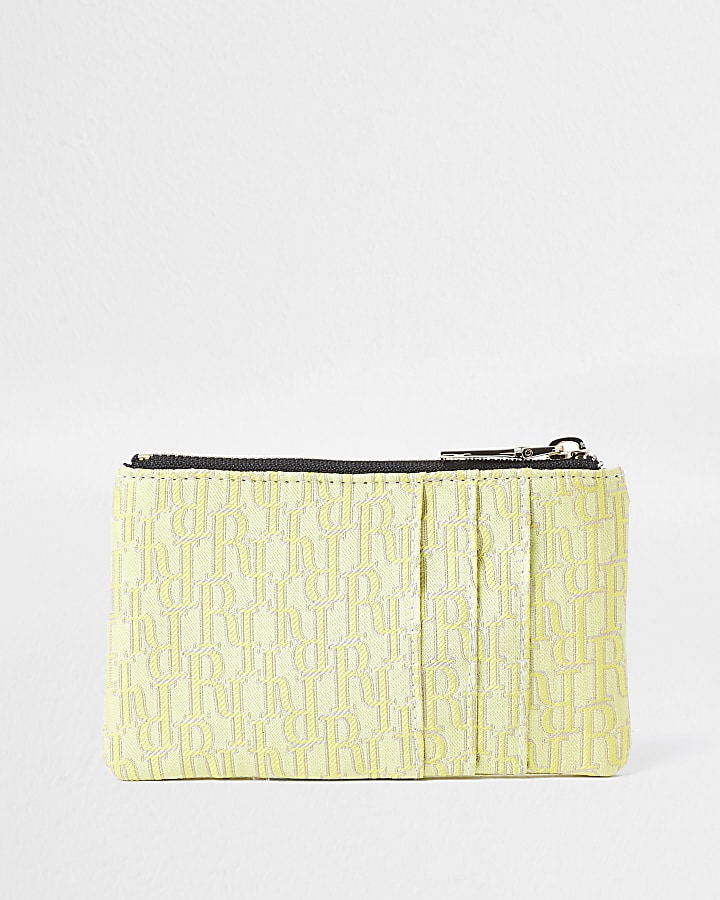 Yellow jacquard mini zip pouch purse