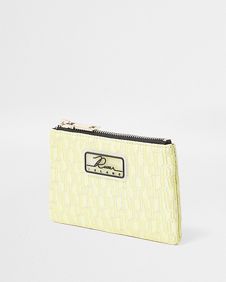 Yellow jacquard mini zip pouch purse