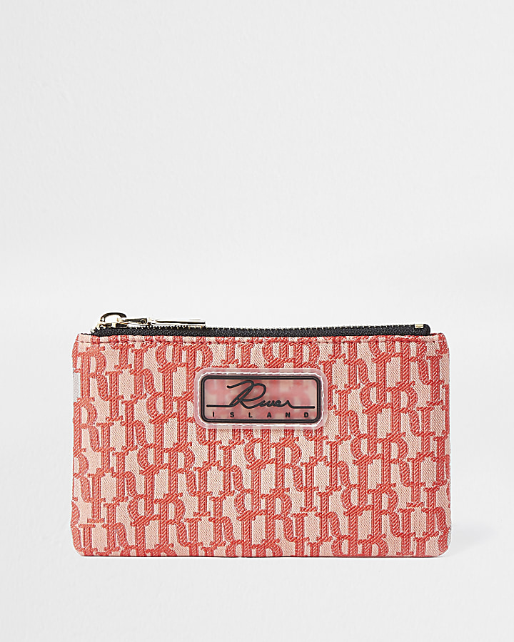 Coral jacquard mini zip pouch purse