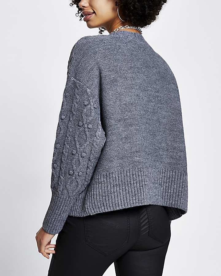 Grey embellished knit cardigan and bralet set