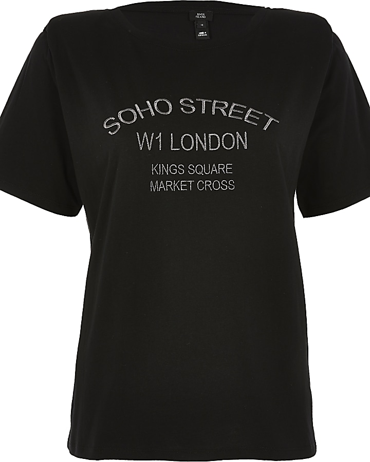 Black 'Soho Street' shoulder pad t-shirt
