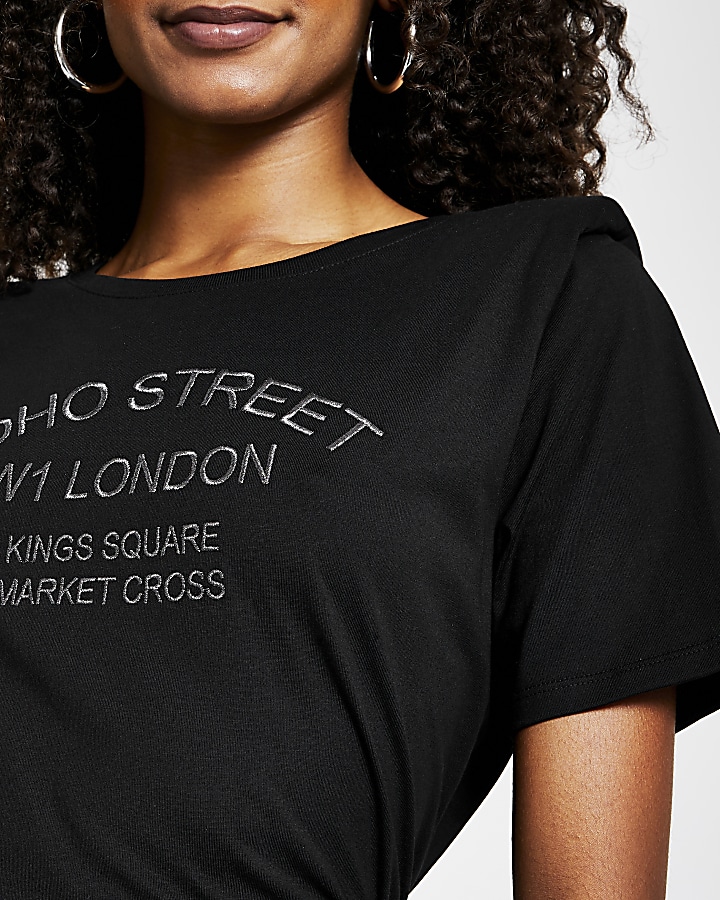 Black 'Soho Street' shoulder pad t-shirt