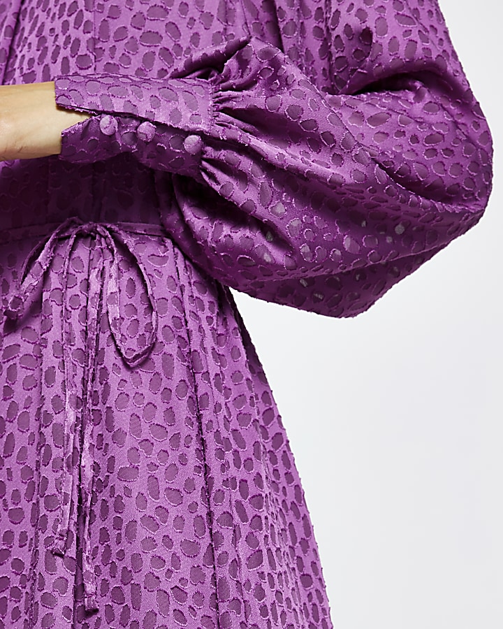 Purple leopard print tie waist midi dress