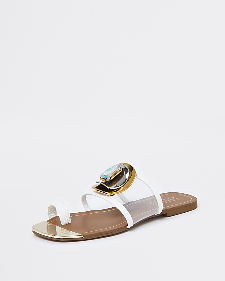 White embellished open toe sandal