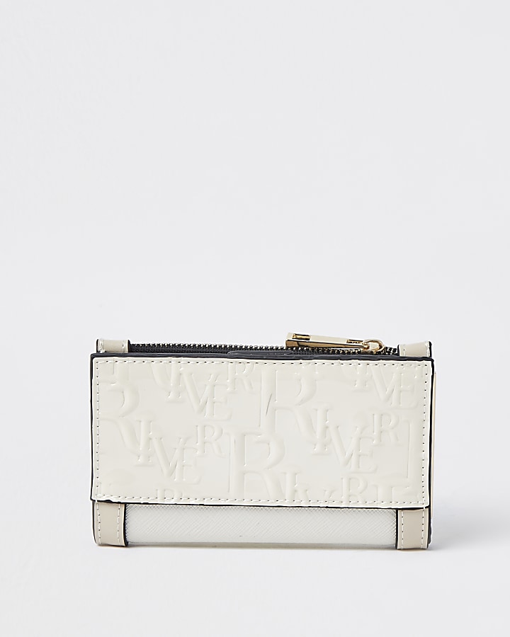 Cream RI embossed mini foldout purse