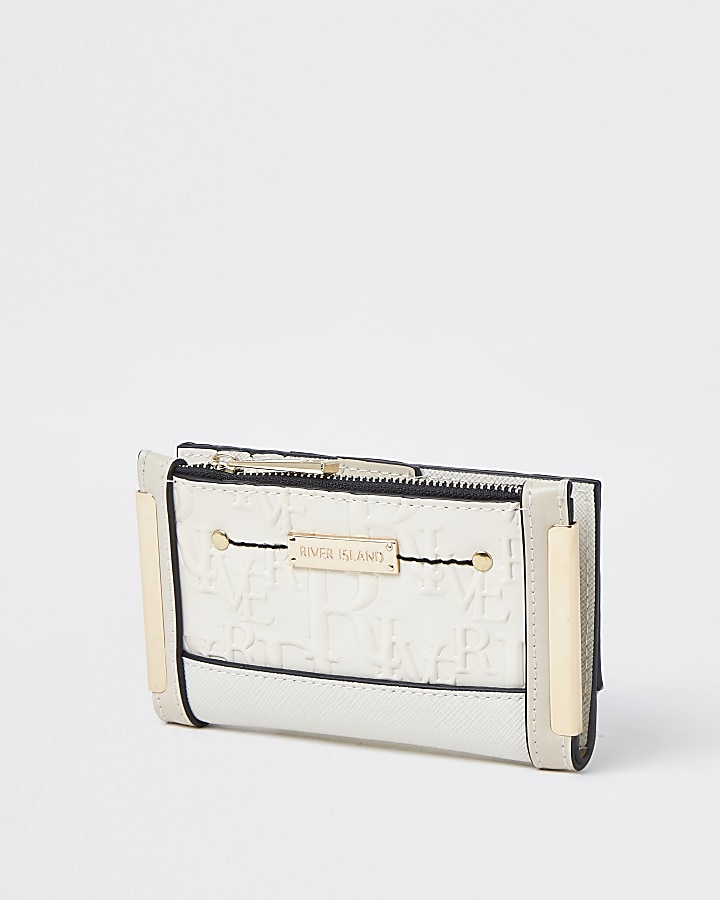 Cream RI embossed mini foldout purse